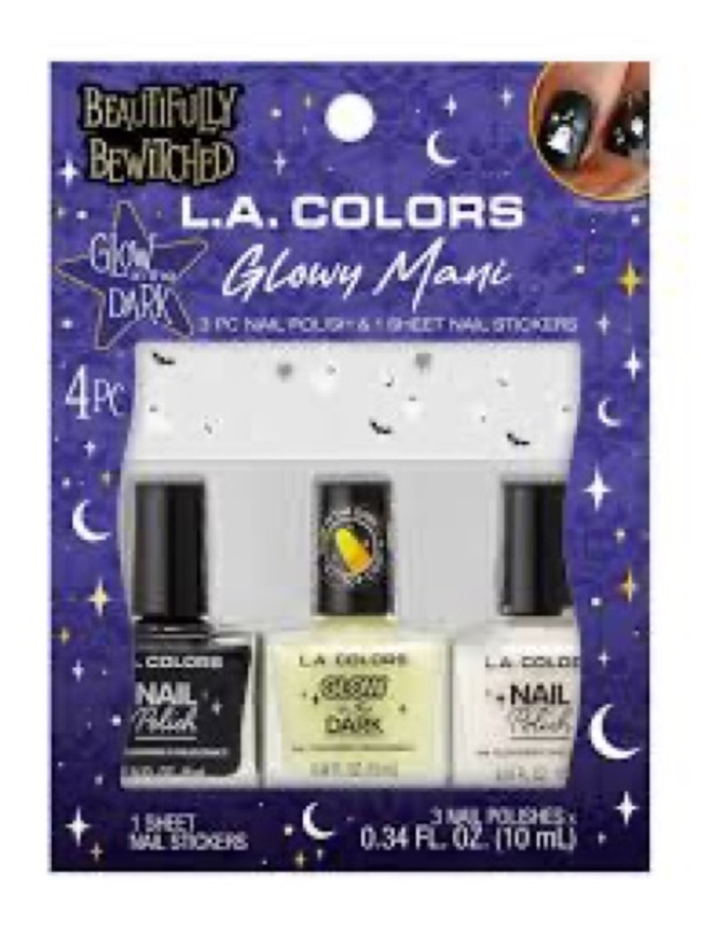 L.A. Colors Beautifully Bewitched Glowy Mani set, a 4-piece nail kit